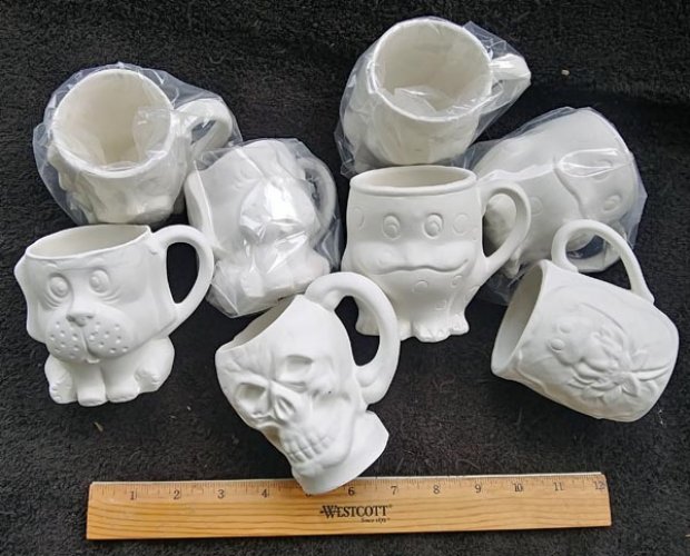 Ready to paint Ceramic Bisque Cups and Mugs by the case